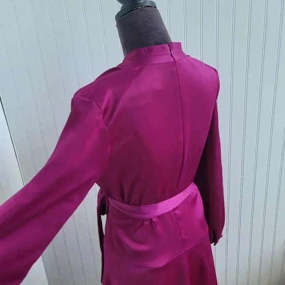 NWT Melonie T Plus Long Sleeve High-Low Fit Flare Dress Satin Mulberry Petite 6P - Picture 12 of 15